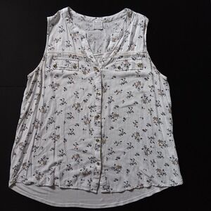 Sirenlily Maternity Top Women 1X White Excellent Floral Button Down Lace Trim